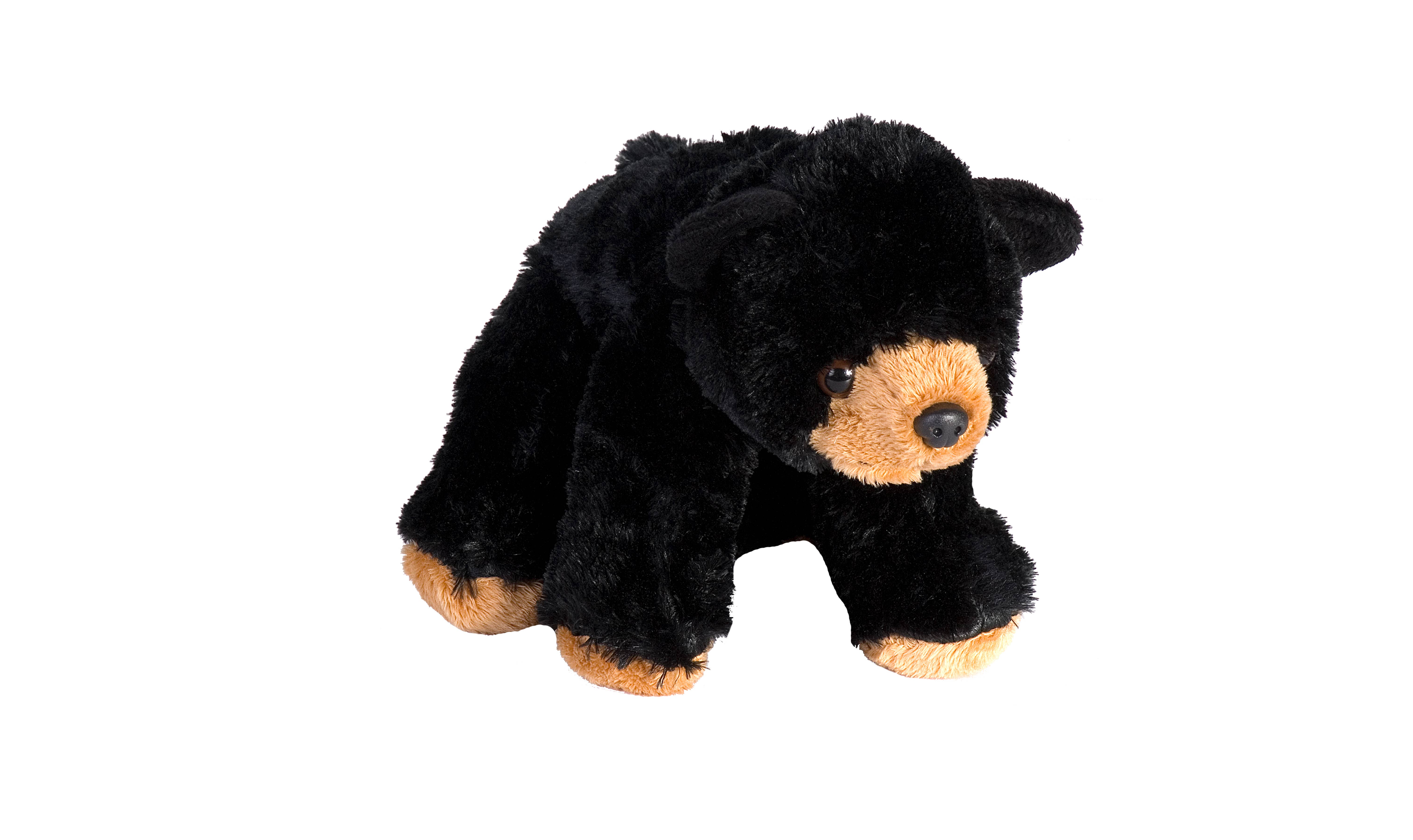 Cuddlekins Eco Mini Black Bear plush with black fur and tan paws and muzzle.