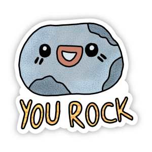 Smiling gray rock sticker with the words You Rock.
