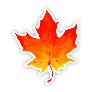 Orange and yellow maple leaf sticker.